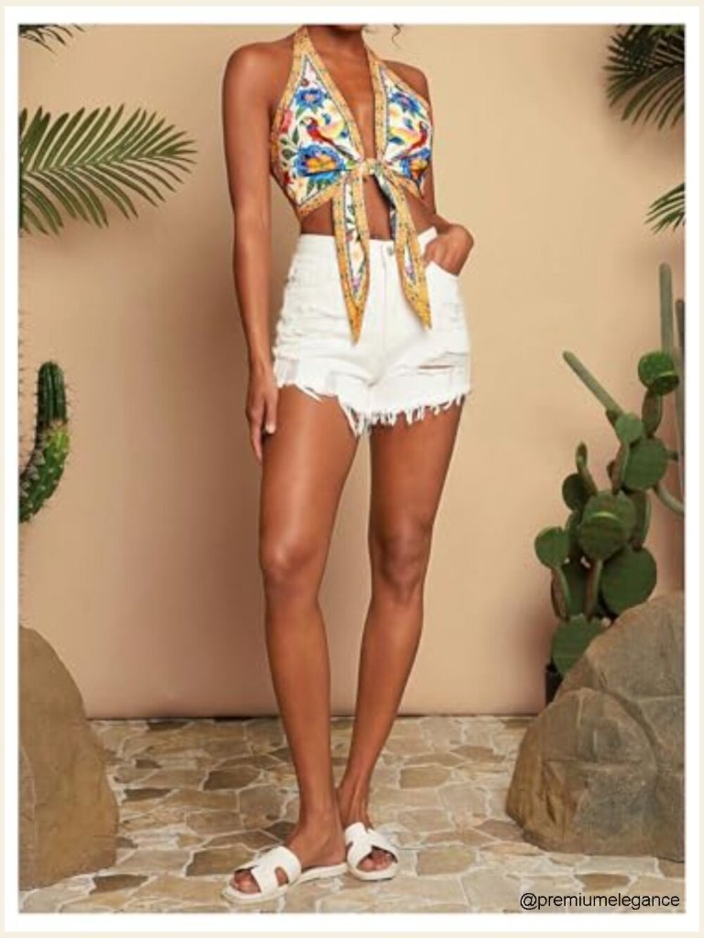 Floral Halter Crop Top Backless Tie Front Summer Blouse - Picture 5 of 5